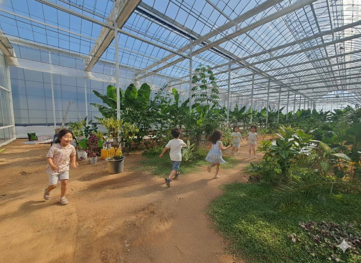 정글 속 피크닉을 즐기는 아이들 이미지